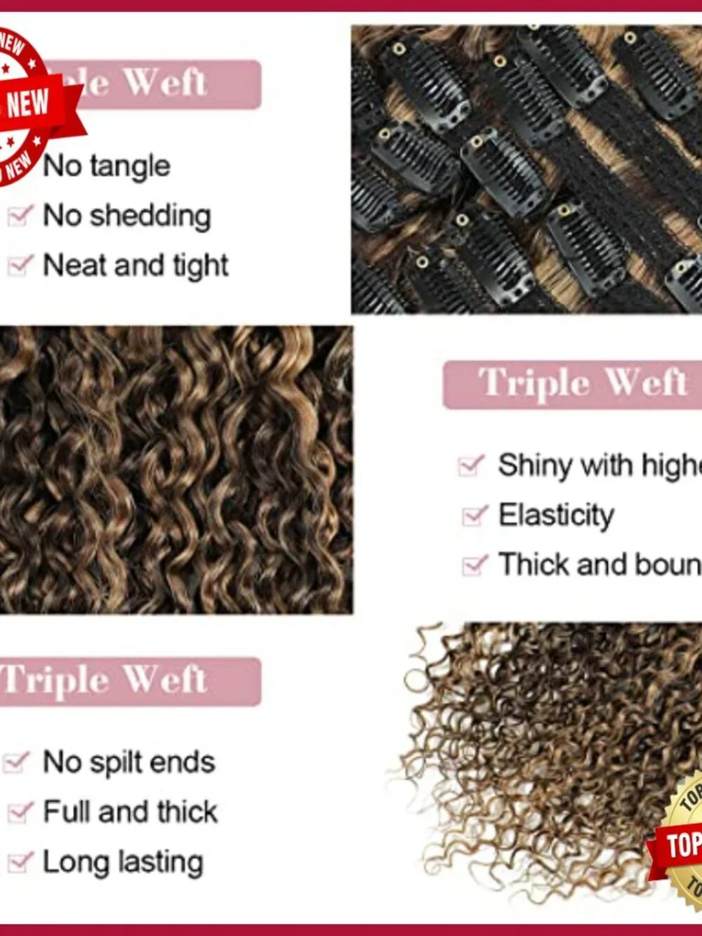 10-Piece Clip-In Human Hair Extensions, Water Wavy Curly Style, 120g
